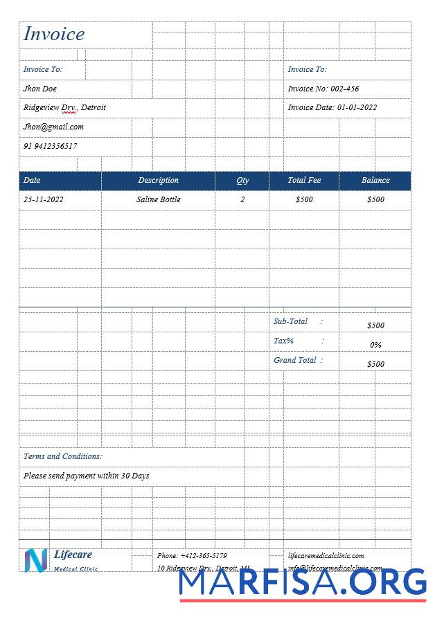 Realistic Simple Clinic Invoice Template